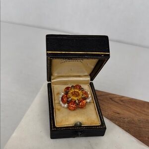 Vintage Faux Pearl Gold and Orange Ring with Floral Design lot D30